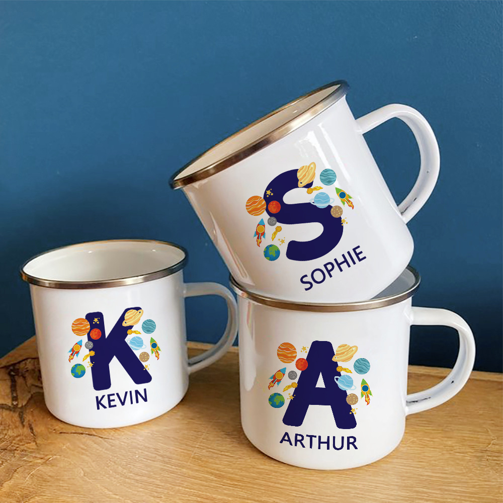 Coffee Tea Name - Taza personalizada para niños, letra espacial