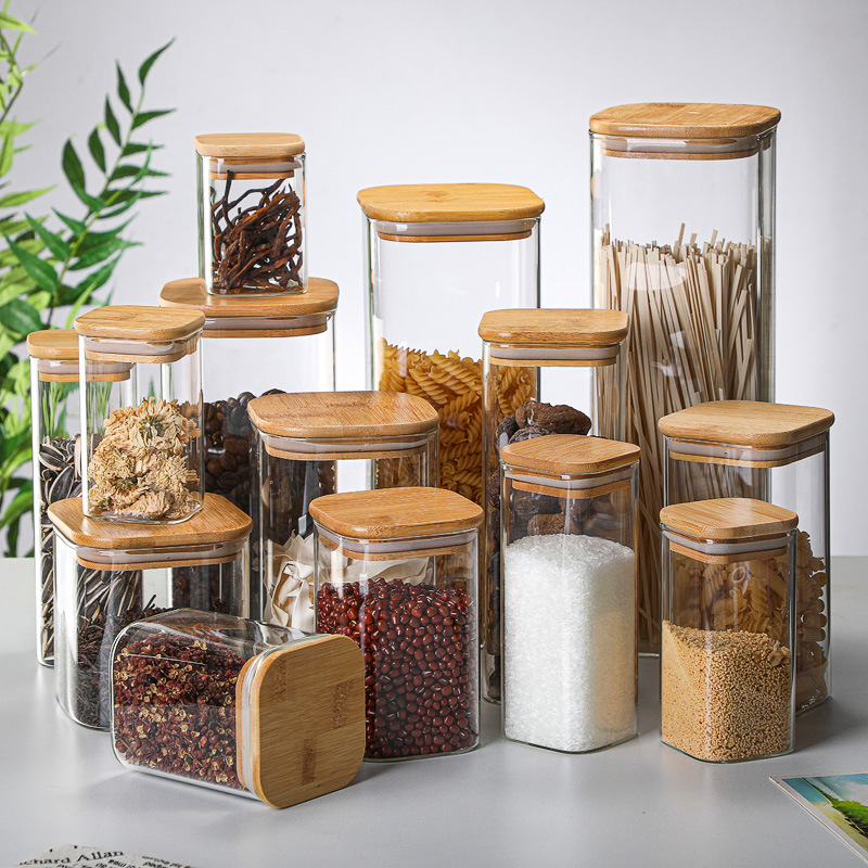 Coffee Tea Drawer Organizer - Latas de vidrio de bambú transparentes,